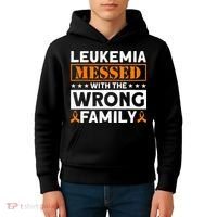 Leukemia Messed With The Wrong Family Leukemia Awareness Kids Hoodie thumb 4
