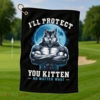 Literally Me Wolf Alpha Male Alpha Wolf I'll Protect You Kitten No Matter What  Golf Towel thumb 1