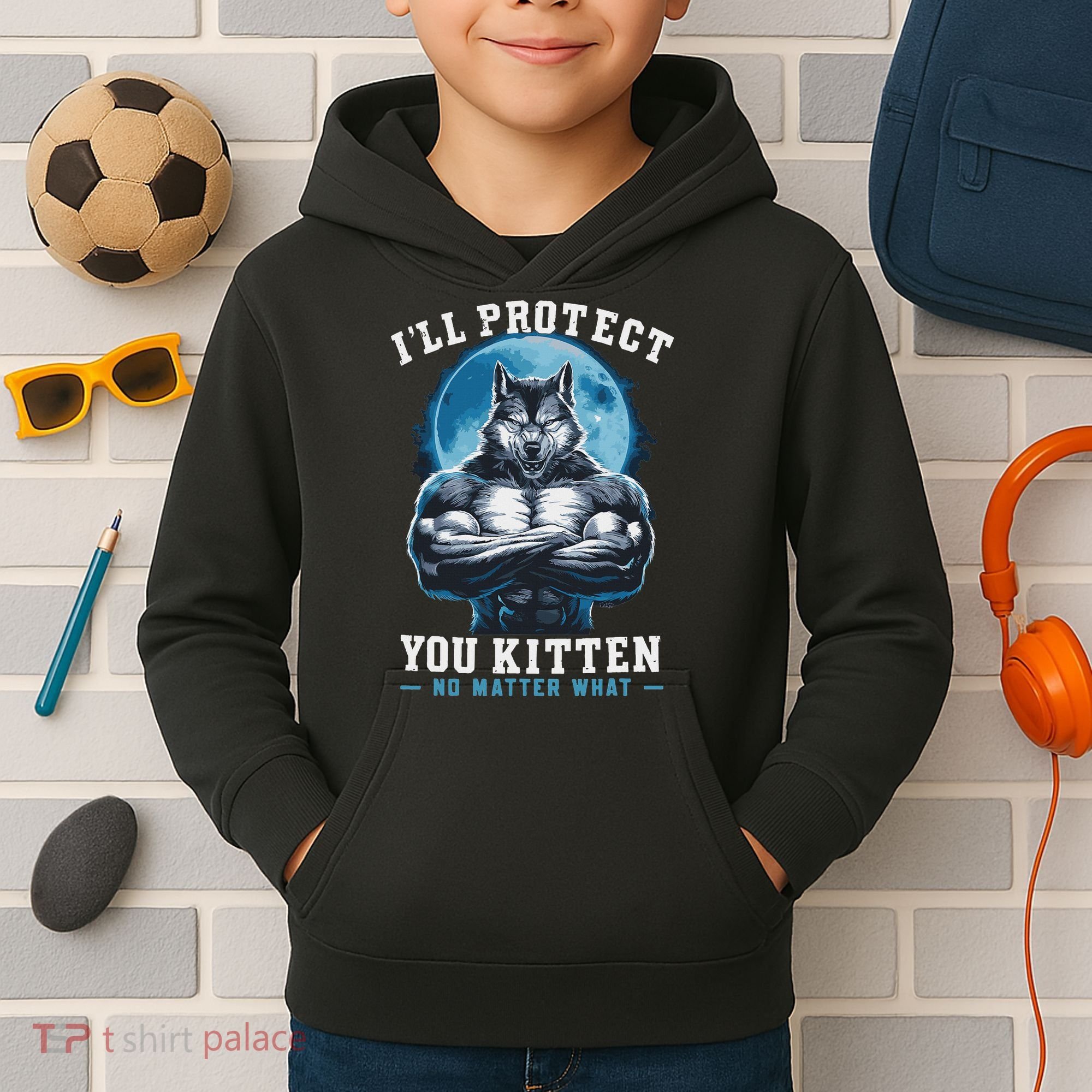 Literally Me Wolf Alpha Male Alpha Wolf I'll Protect You Kitten No Matter What  Kids Hoodie