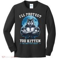 Literally Me Wolf Alpha Male Alpha Wolf I'll Protect You Kitten No Matter What  Kids Long Sleeve Shirt thumb 0