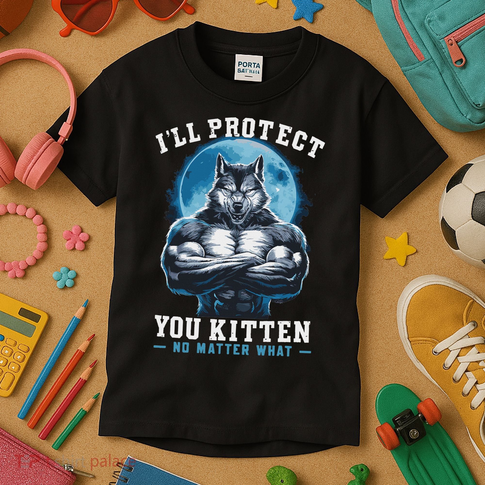 Literally Me Wolf Alpha Male Alpha Wolf I'll Protect You Kitten No Matter What  Kids T-Shirt
