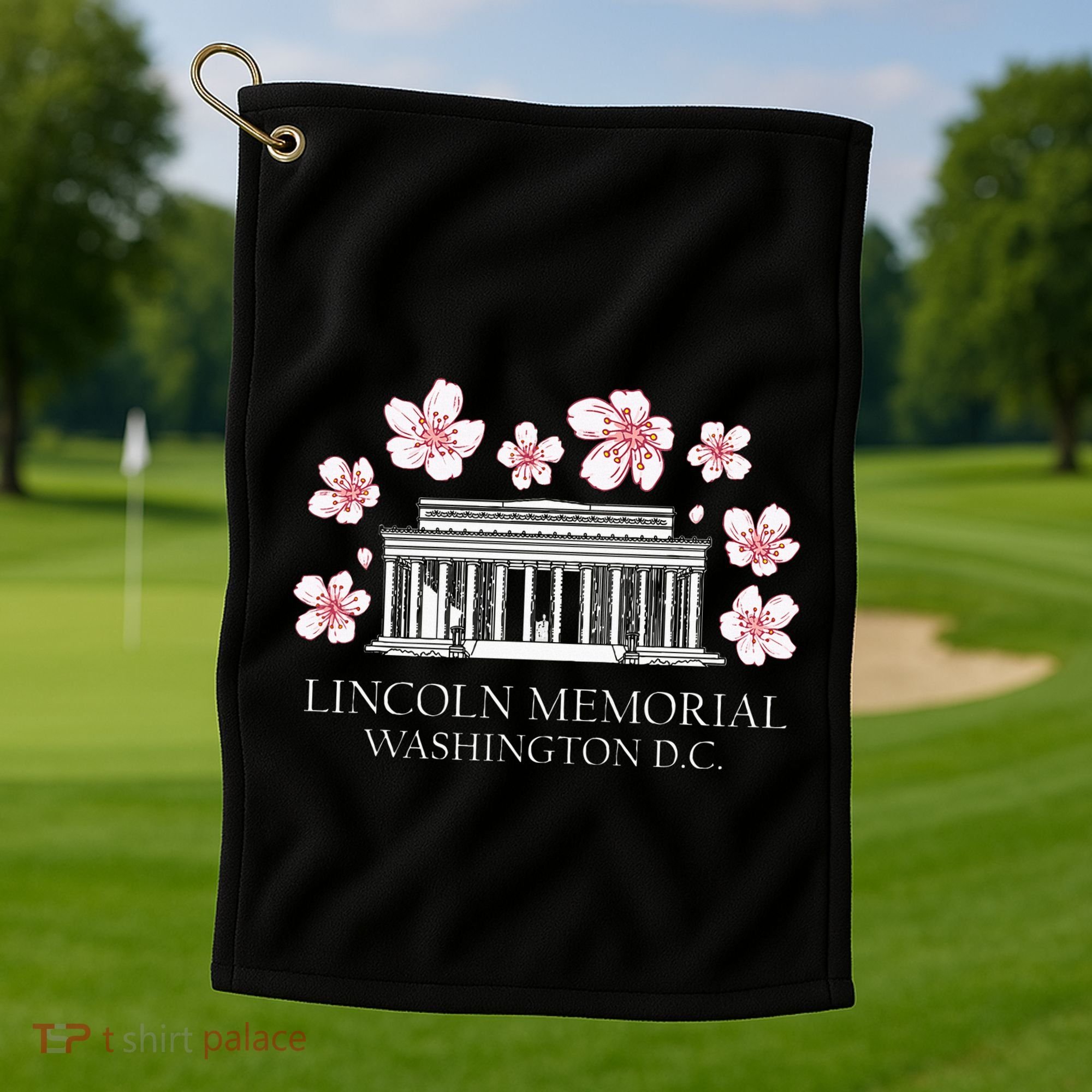 Lincoln Memorial Washington Dc Monut Cherry Blossoms Golf Towel