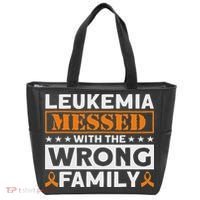 Leukemia Messed With The Wrong Family Leukemia Awareness Tote Bag thumb 0