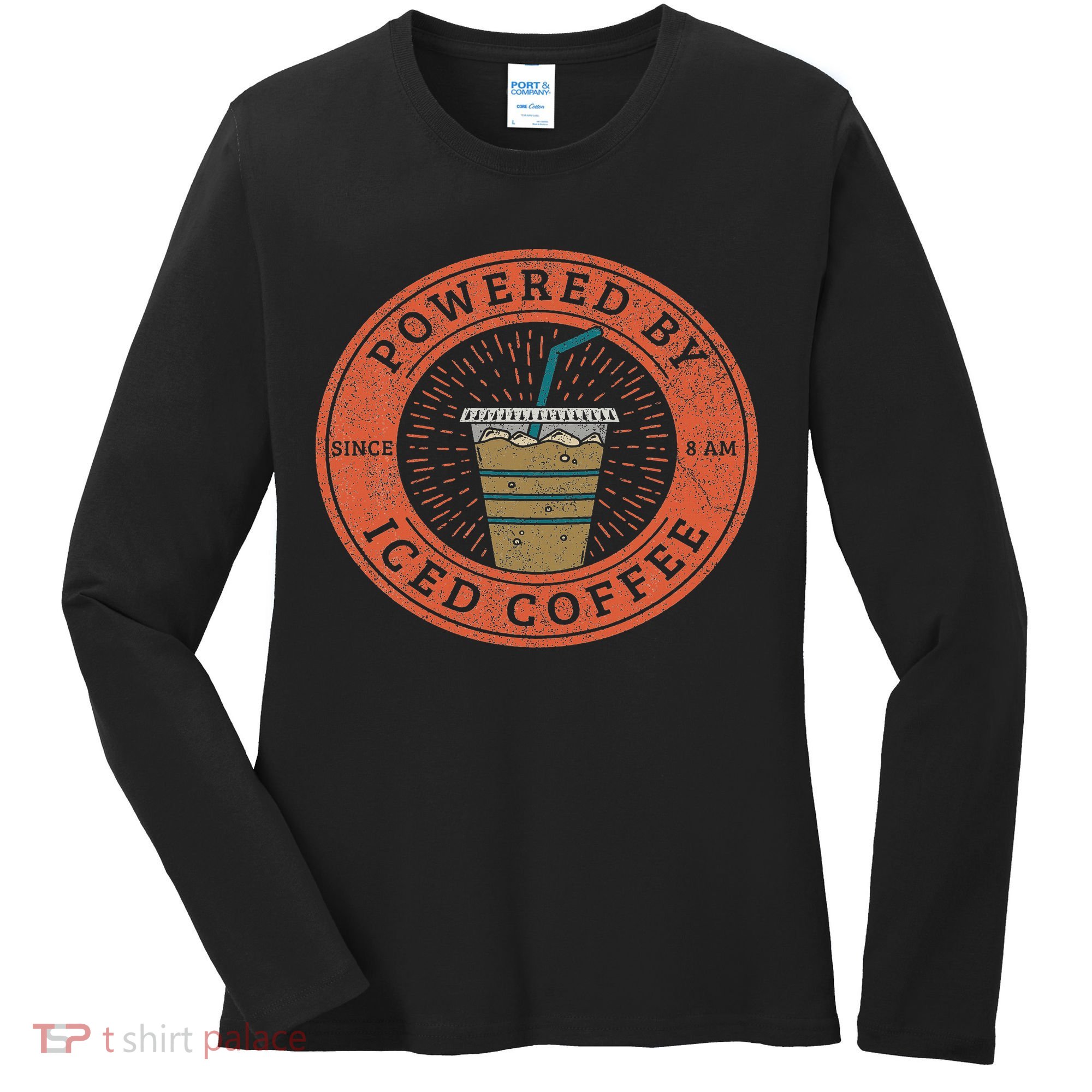Lisa Norris Artworks Cute Powered By Iced Coffee  Women's Long Sleeve Shirt