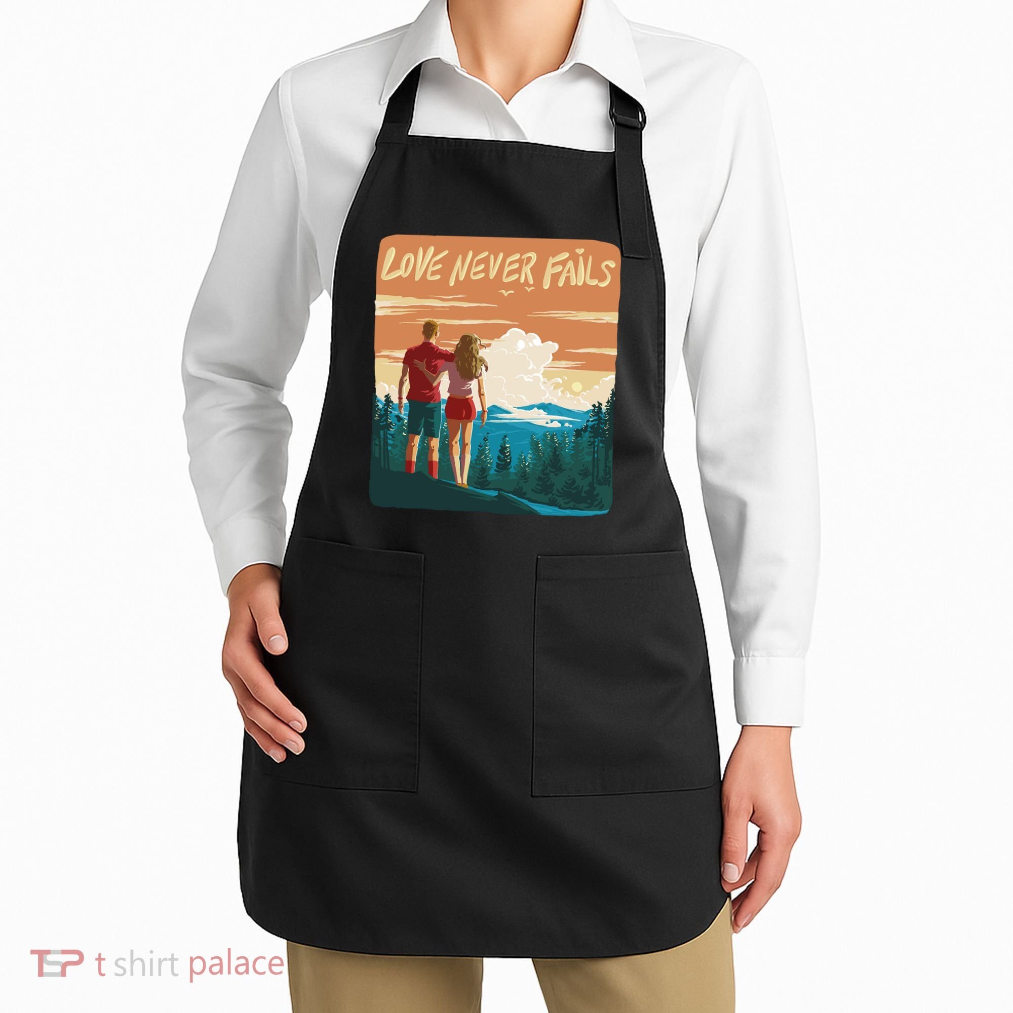 Love Never Fails Sunset Couple Apron