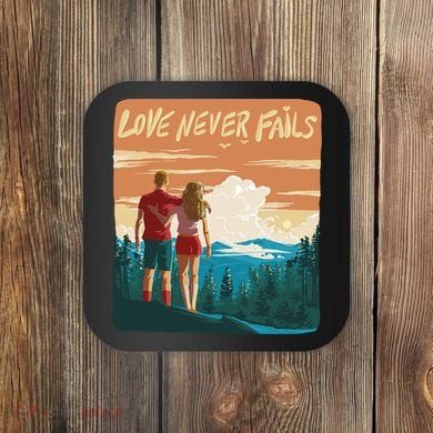 Love Never Fails Sunset Couple Coaster
