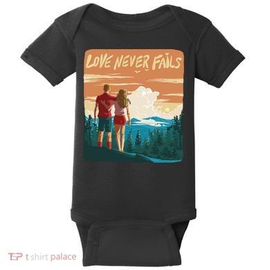 Love Never Fails Sunset Couple Baby Bodysuit