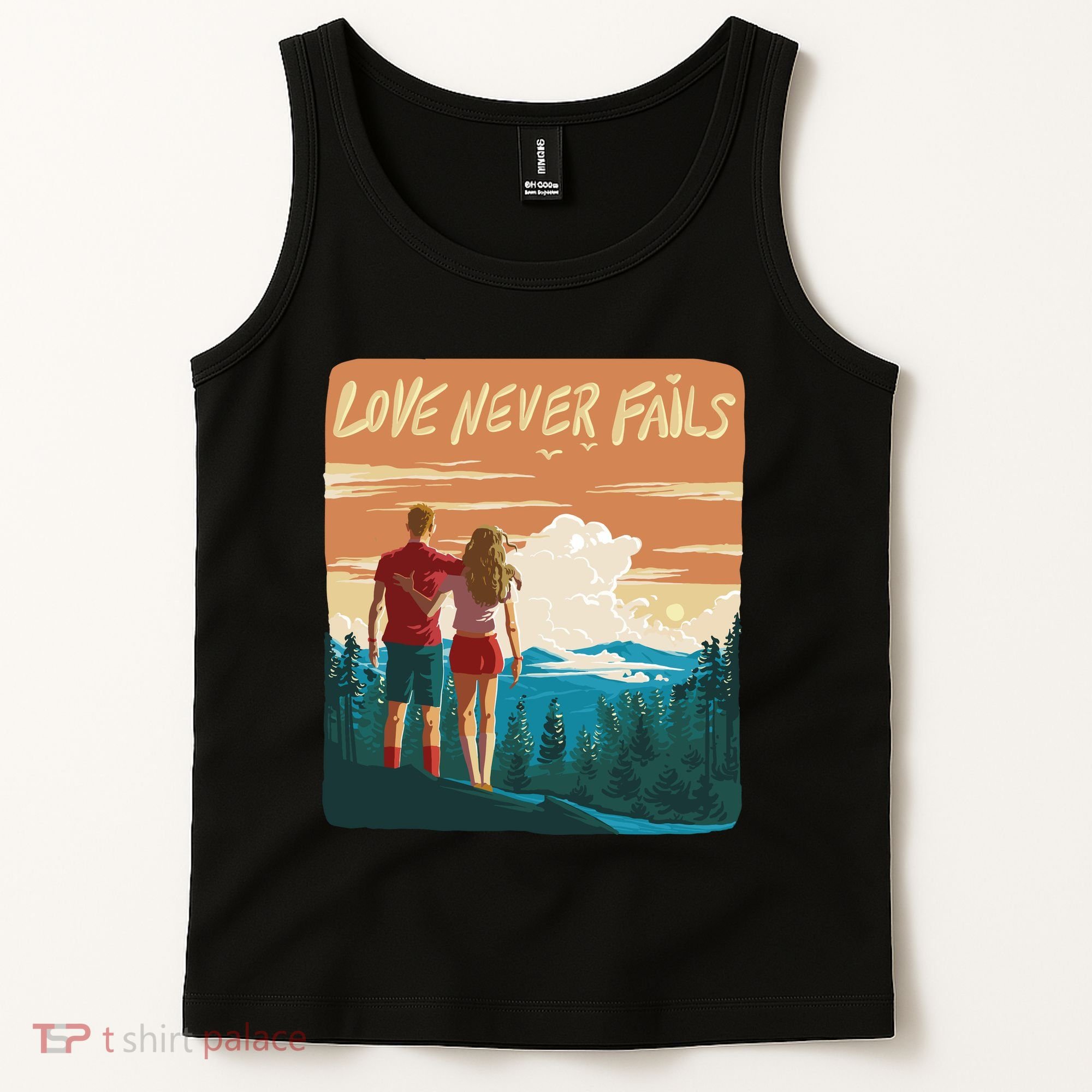 Love Never Fails Sunset Couple Tank Top