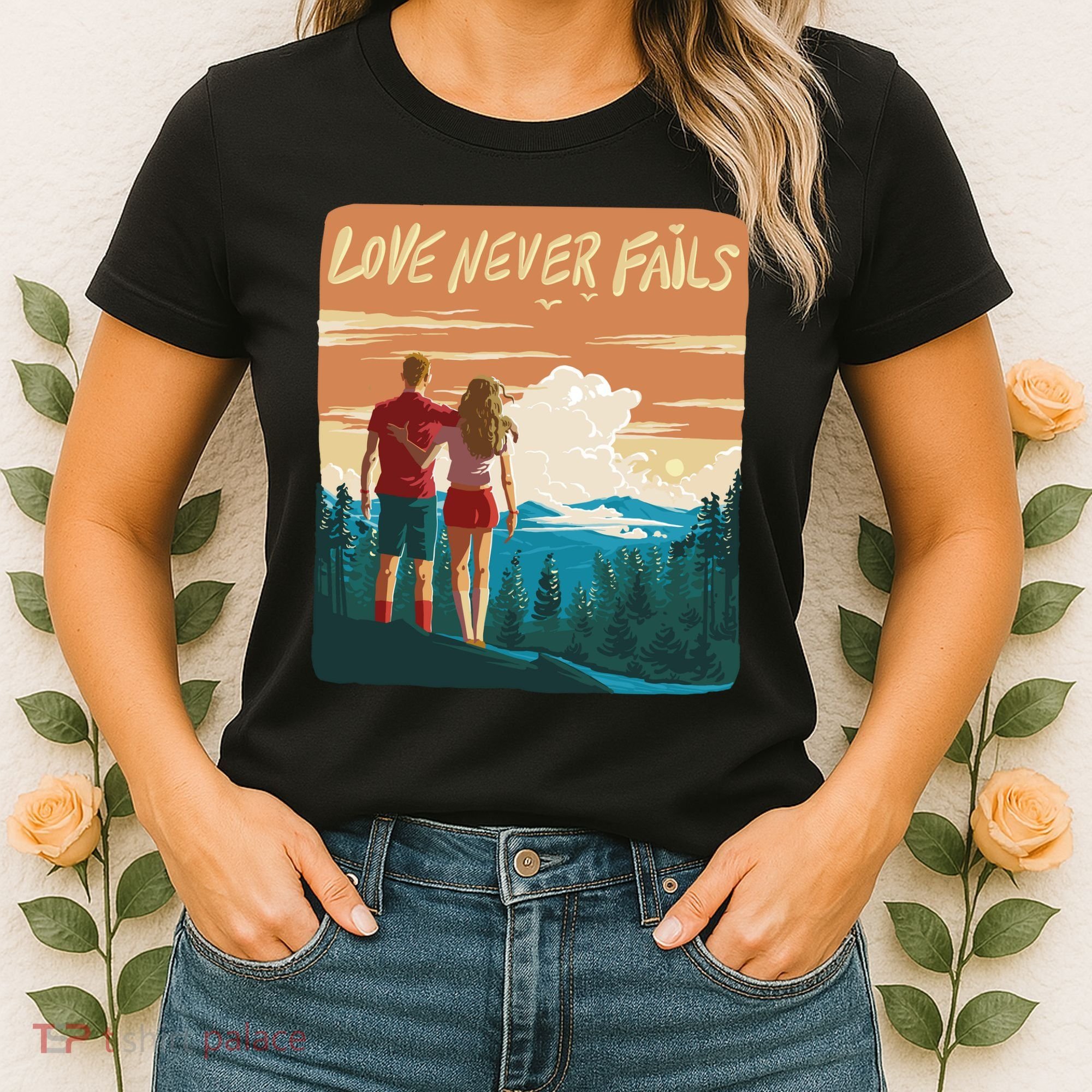 Love Never Fails Sunset Couple Women's T-Shirt