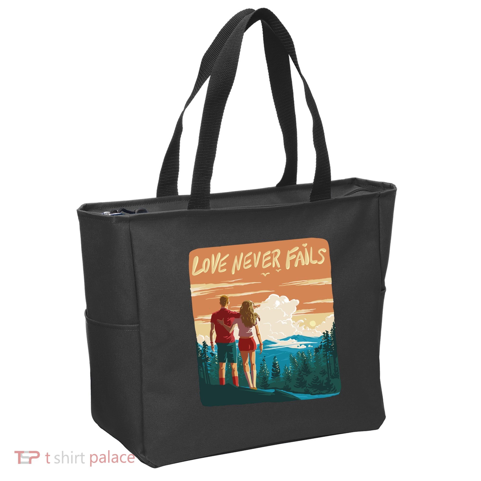 Love Never Fails Sunset Couple Tote Bag