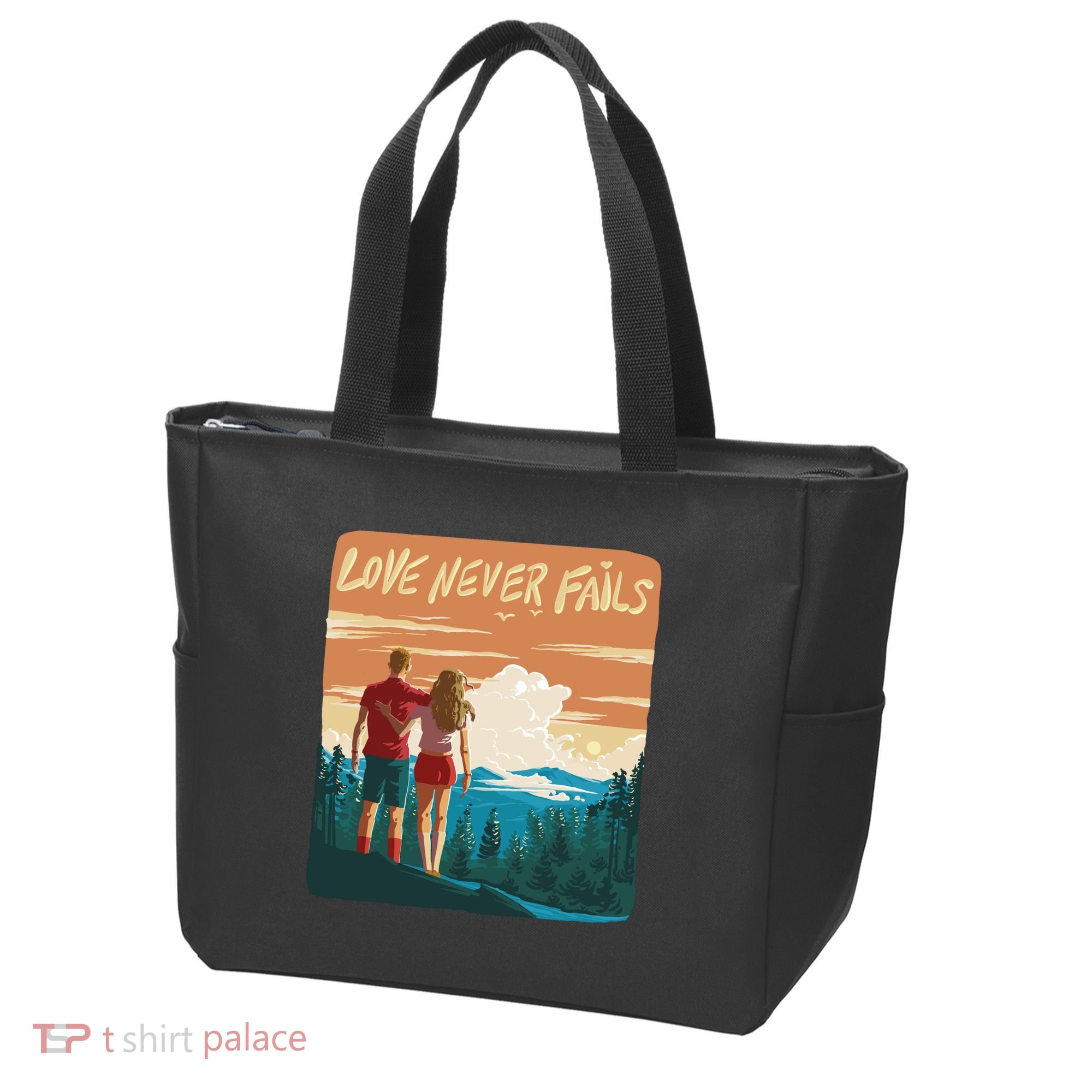 Love Never Fails Sunset Couple Tote Bag