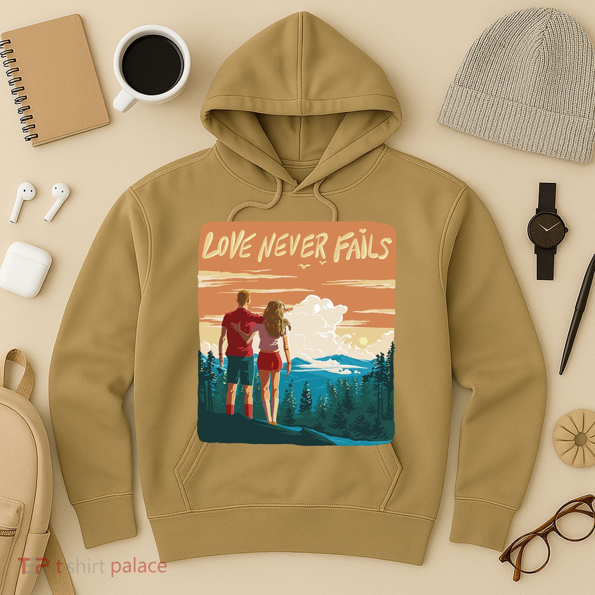 Love Never Fails Sunset Couple Hoodie