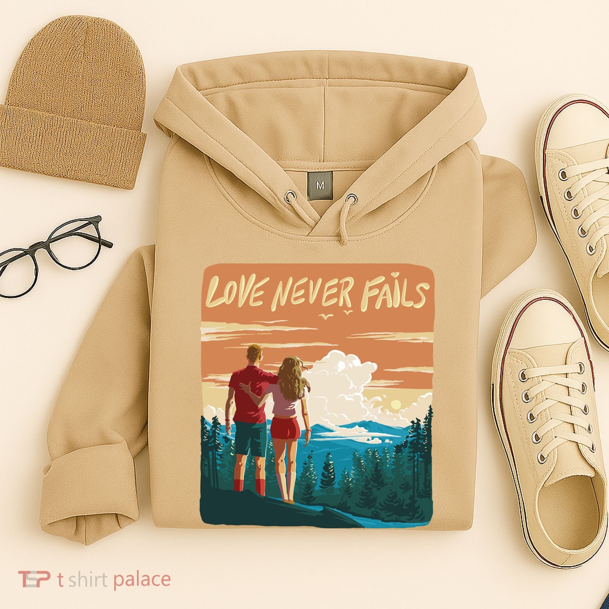 Love Never Fails Sunset Couple Hoodie