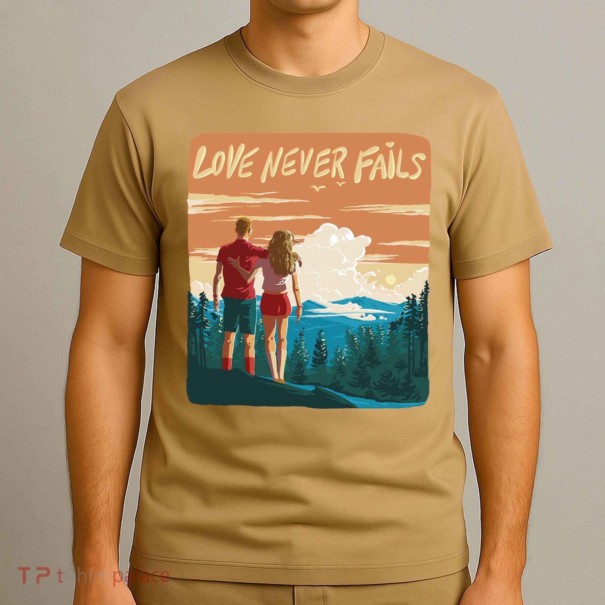 Love Never Fails Sunset Couple T-Shirt