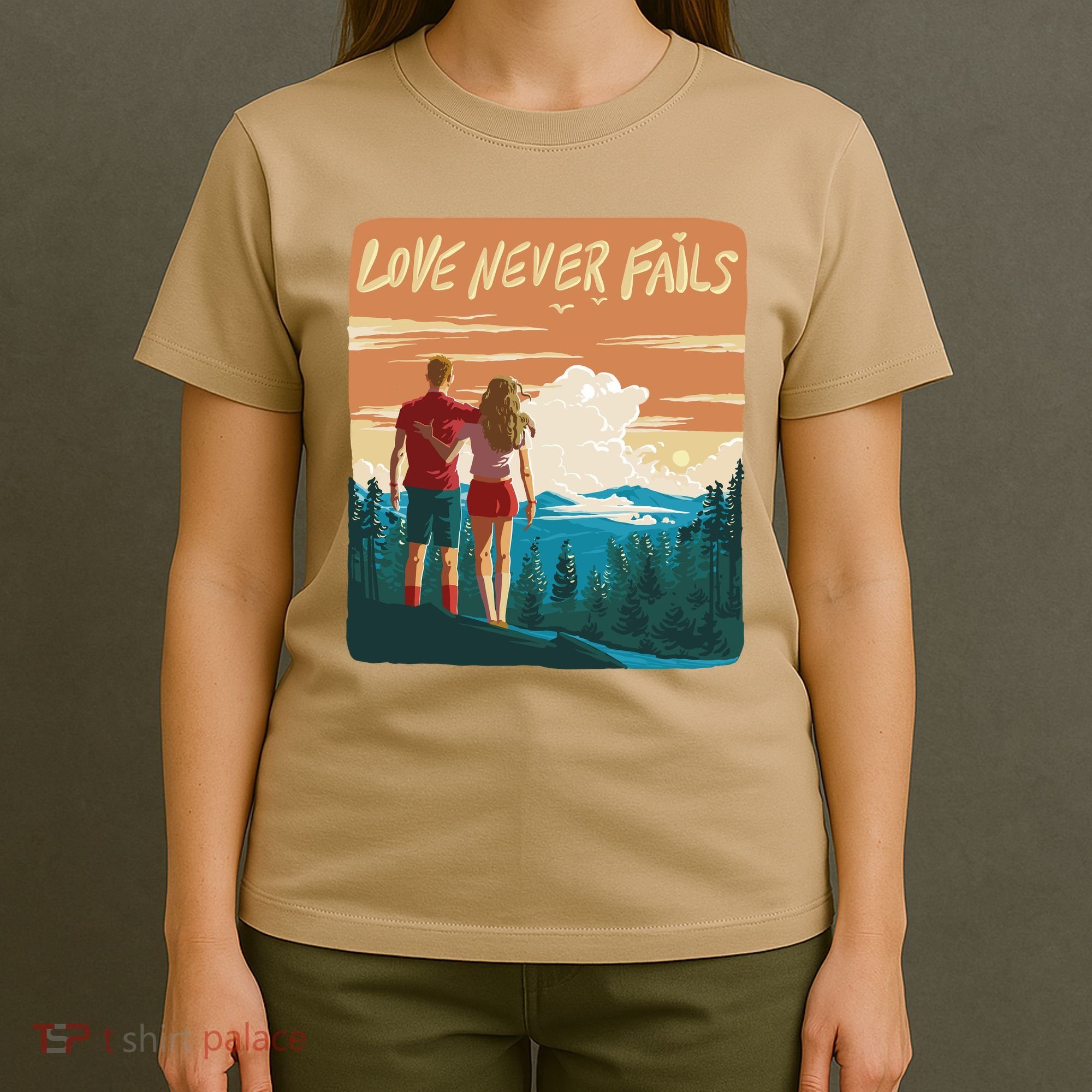 Love Never Fails Sunset Couple T-Shirt