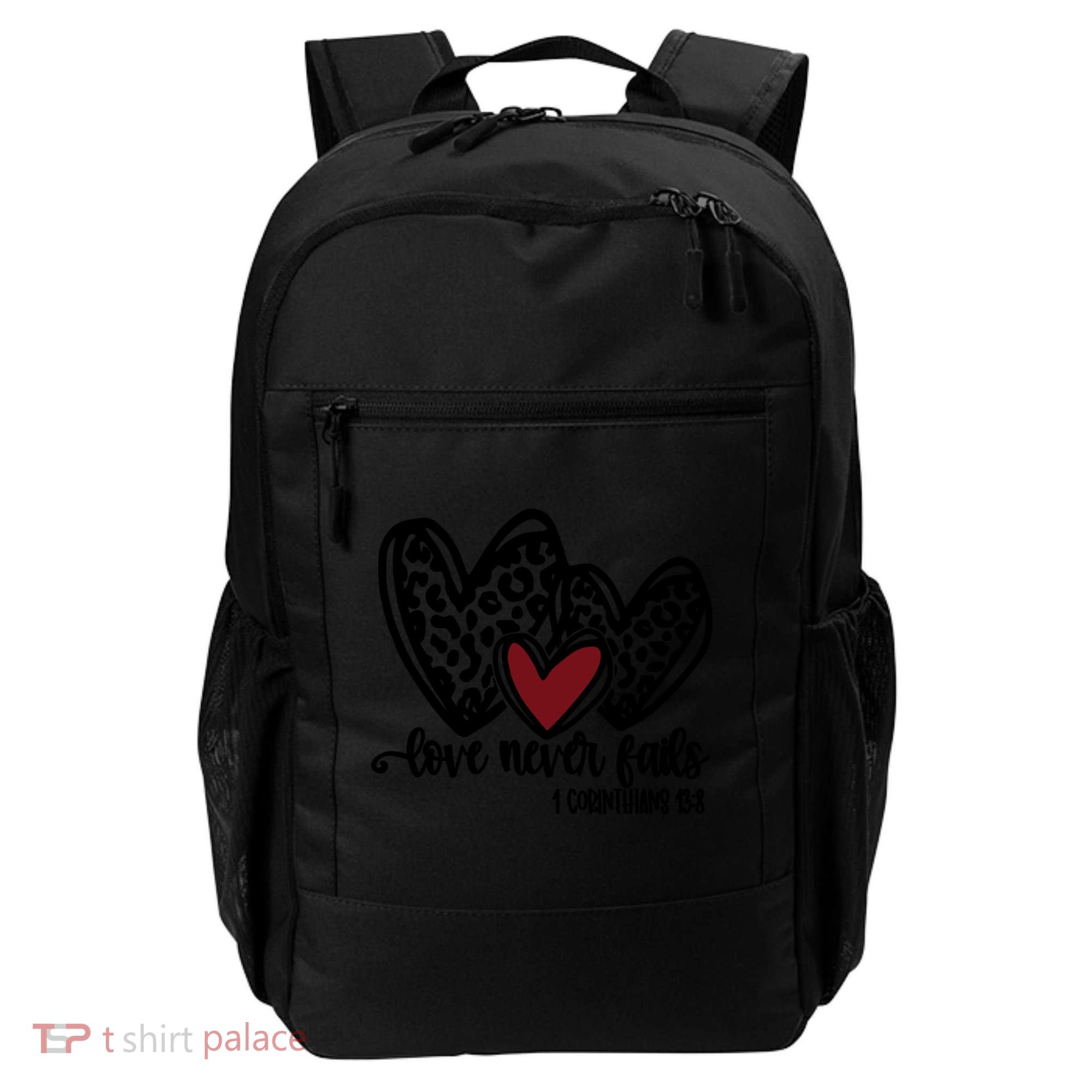 Love Never Fails Valentines Day Couples Tee Leopard Heart Gift Backpack