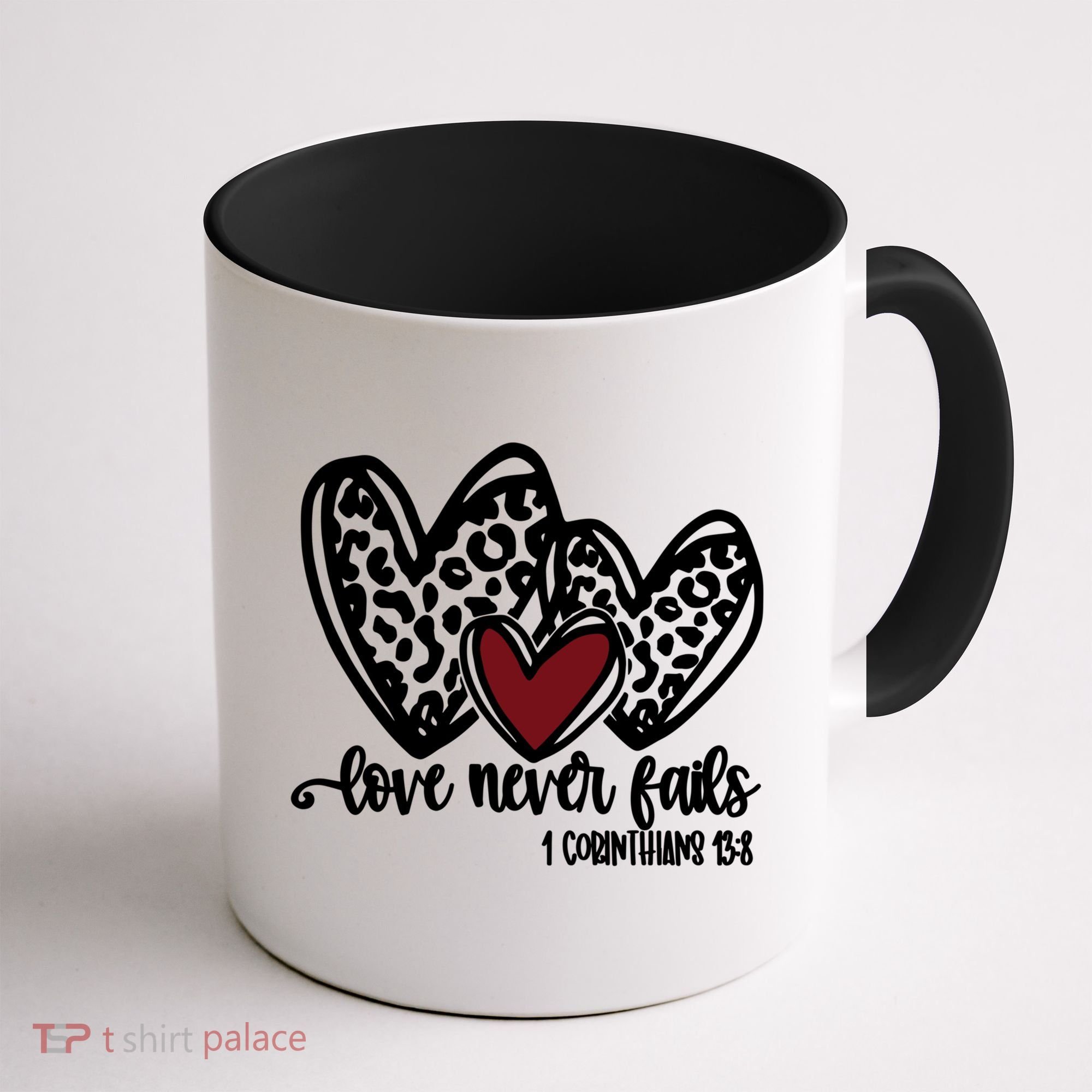 Love Never Fails Valentines Day Couples Tee Leopard Heart Gift Coffee Mug