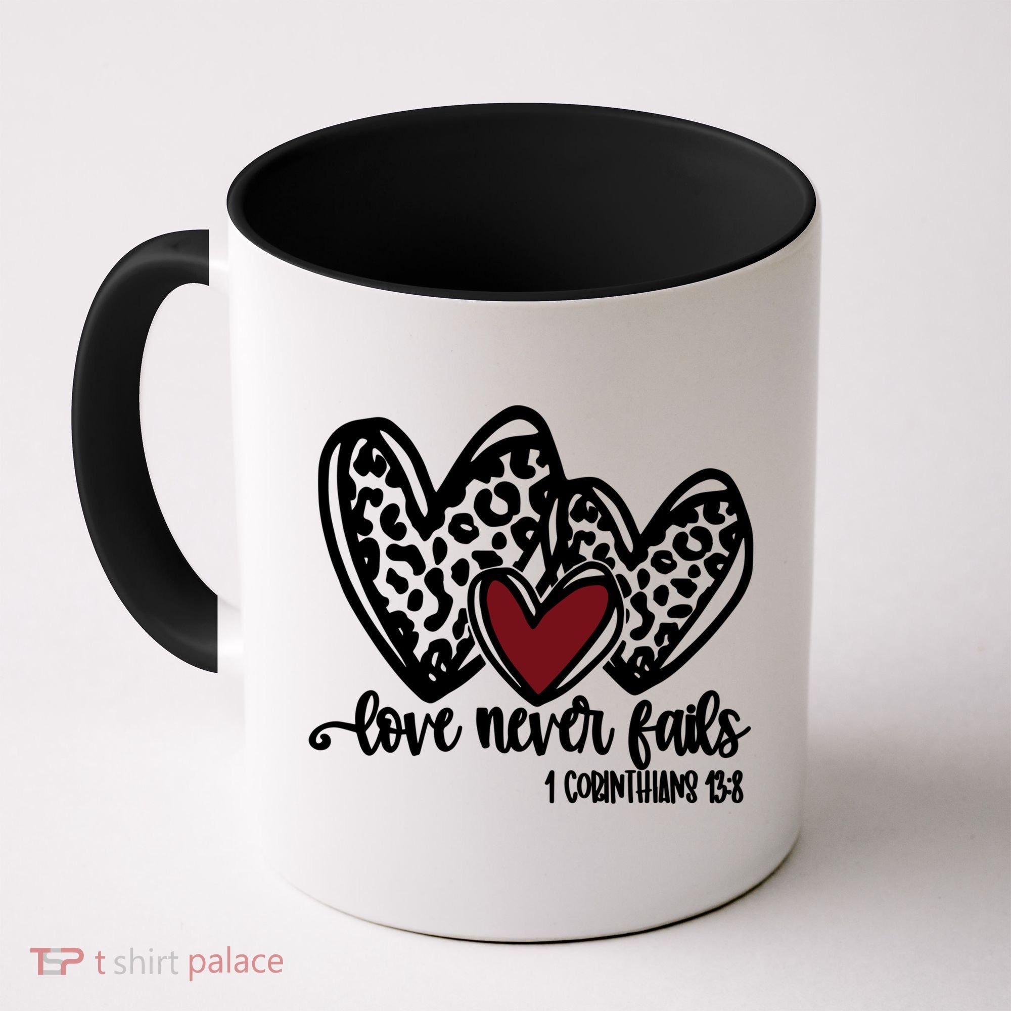 Love Never Fails Valentines Day Couples Tee Leopard Heart Gift Coffee Mug