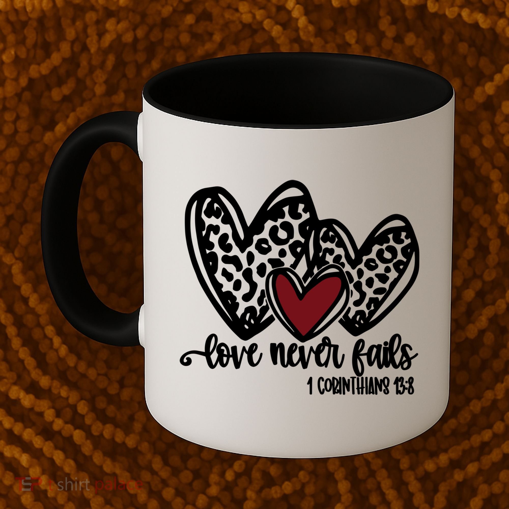 Love Never Fails Valentines Day Couples Tee Leopard Heart Gift Coffee Mug