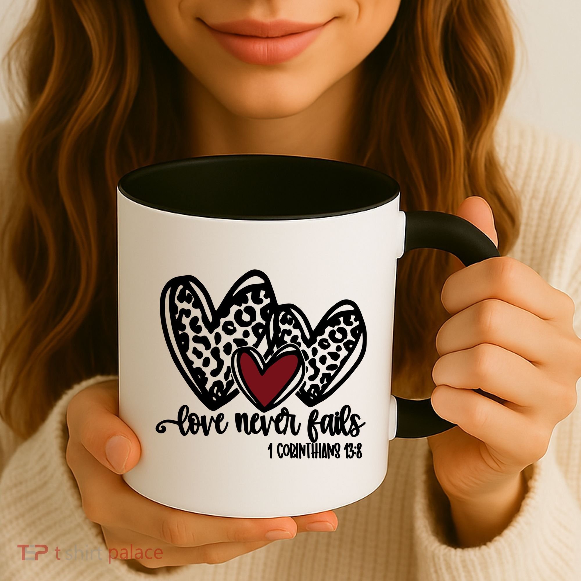 Love Never Fails Valentines Day Couples Tee Leopard Heart Gift Coffee Mug