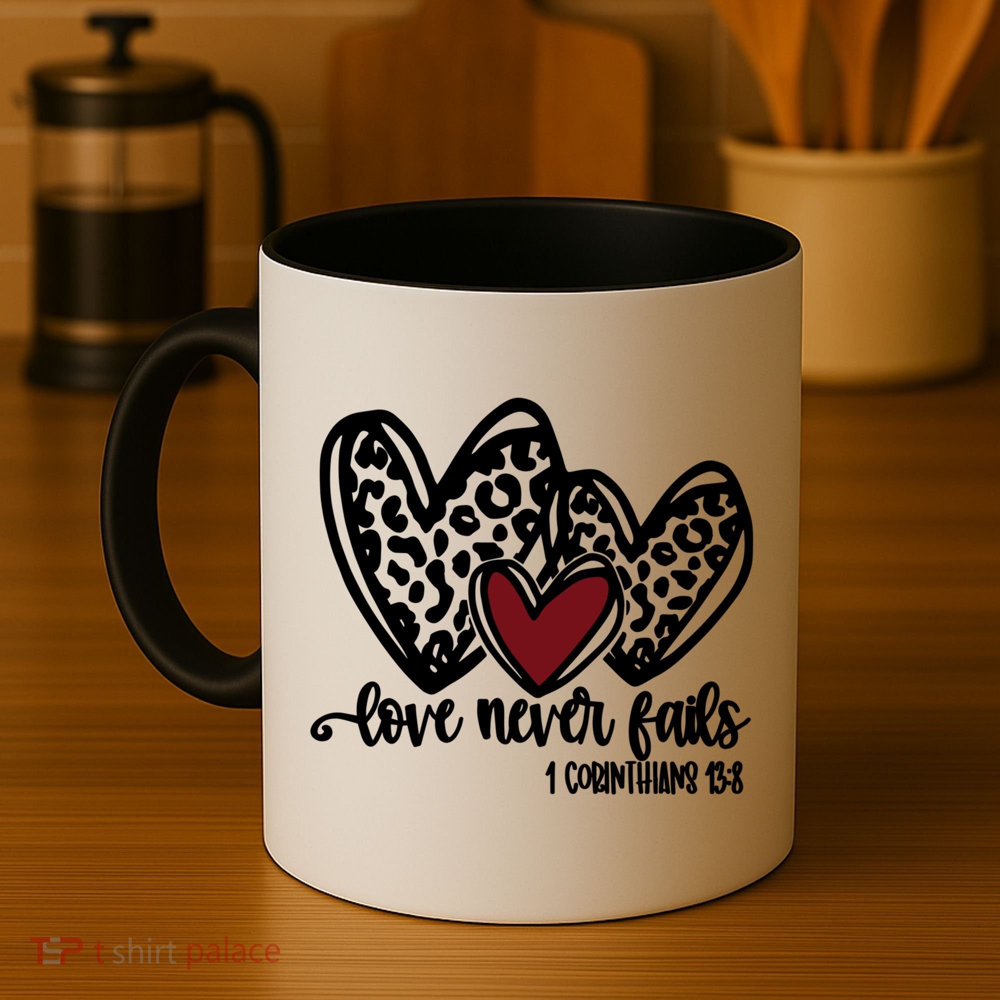 Love Never Fails Valentines Day Couples Tee Leopard Heart Gift Coffee Mug