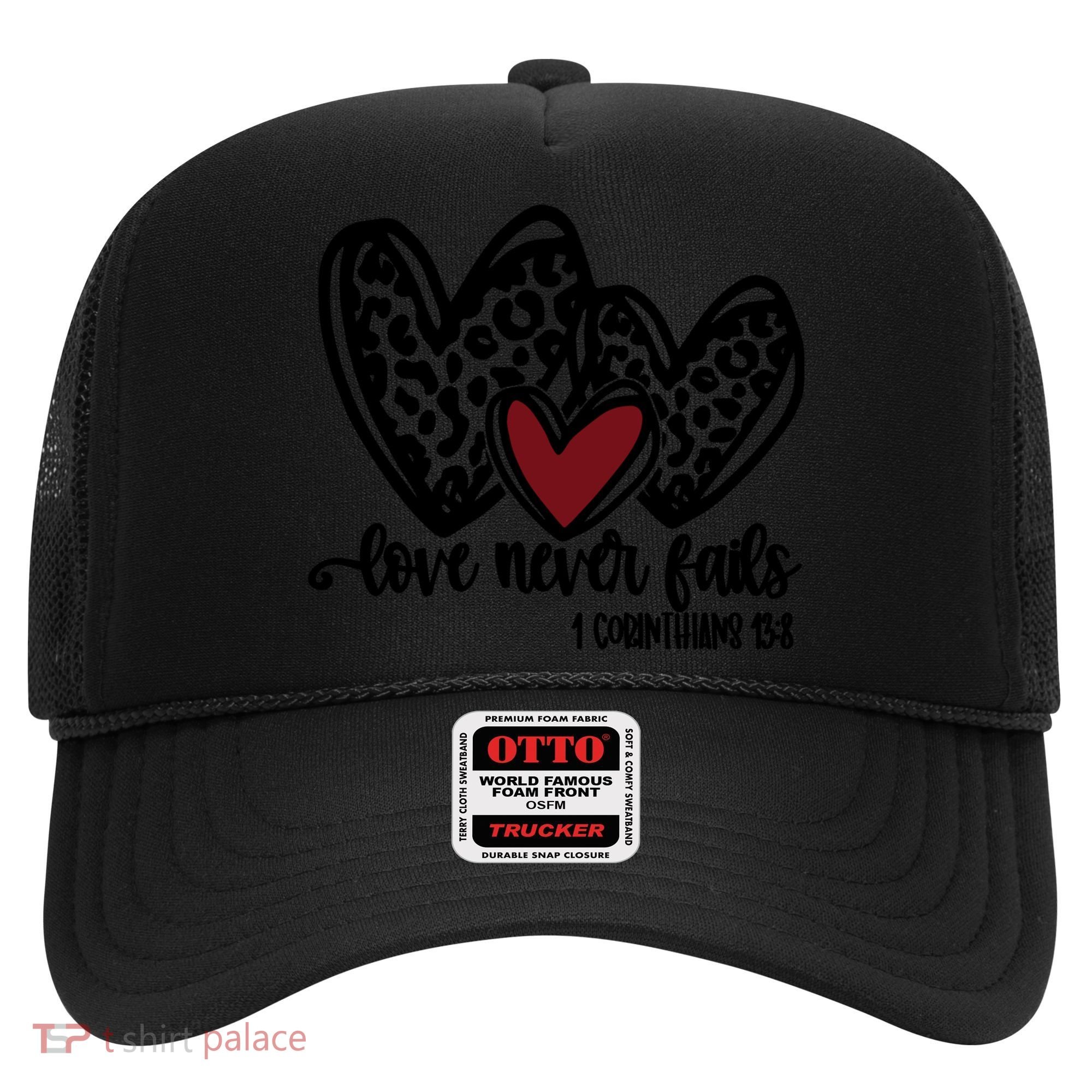 Love Never Fails Valentines Day Couples Tee Leopard Heart Gift Hat