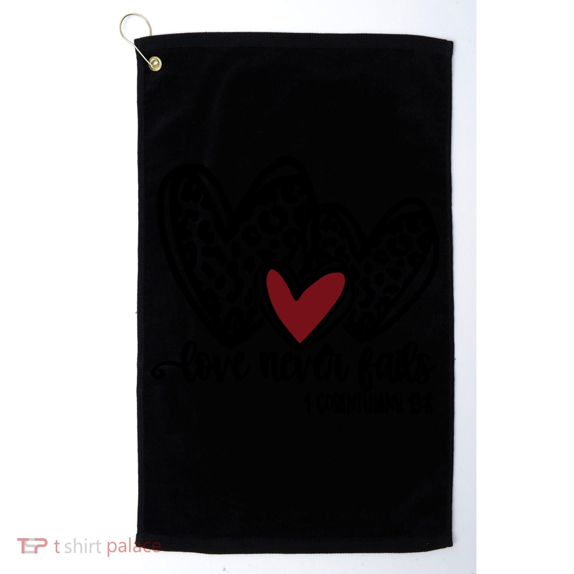 Love Never Fails Valentines Day Couples Tee Leopard Heart Gift Golf Towel