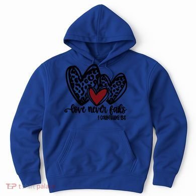 Love Never Fails Valentines Day Couples Tee Leopard Heart Gift Hoodie