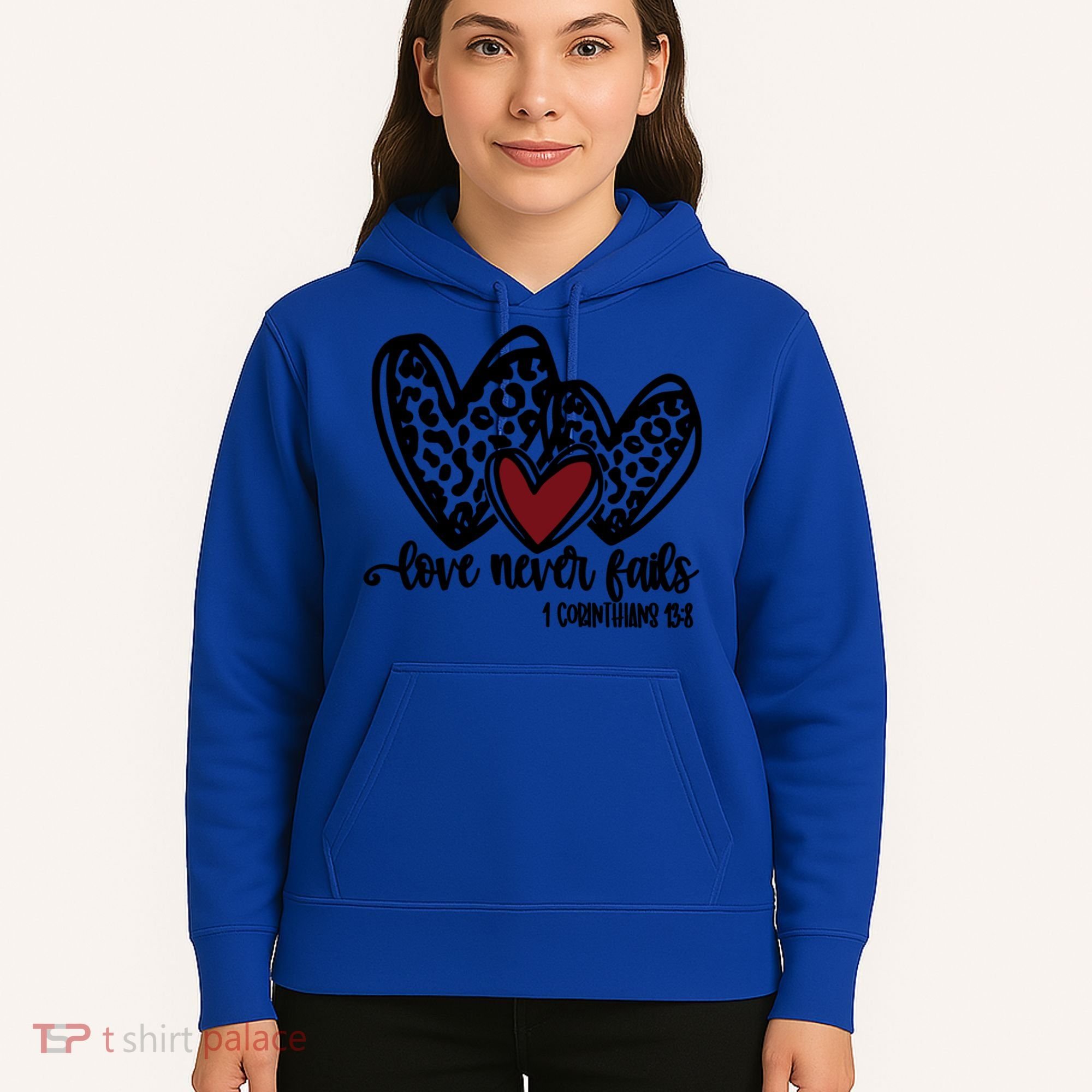 Love Never Fails Valentines Day Couples Tee Leopard Heart Gift Hoodie