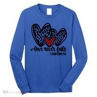 Love Never Fails Valentines Day Couples Tee Leopard Heart Gift Long Sleeve Shirt thumb 0