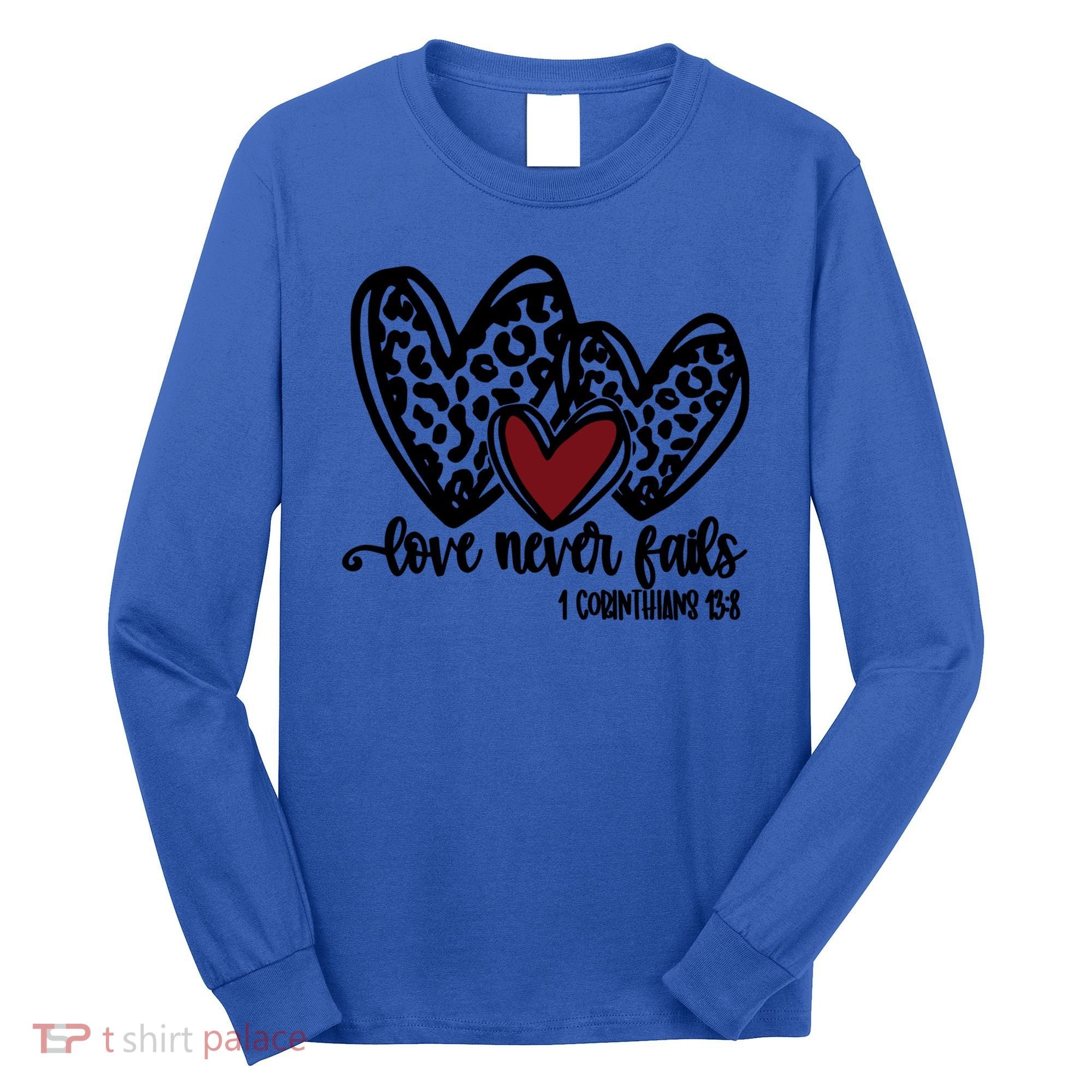 Love Never Fails Valentines Day Couples Tee Leopard Heart Gift Long Sleeve Shirt