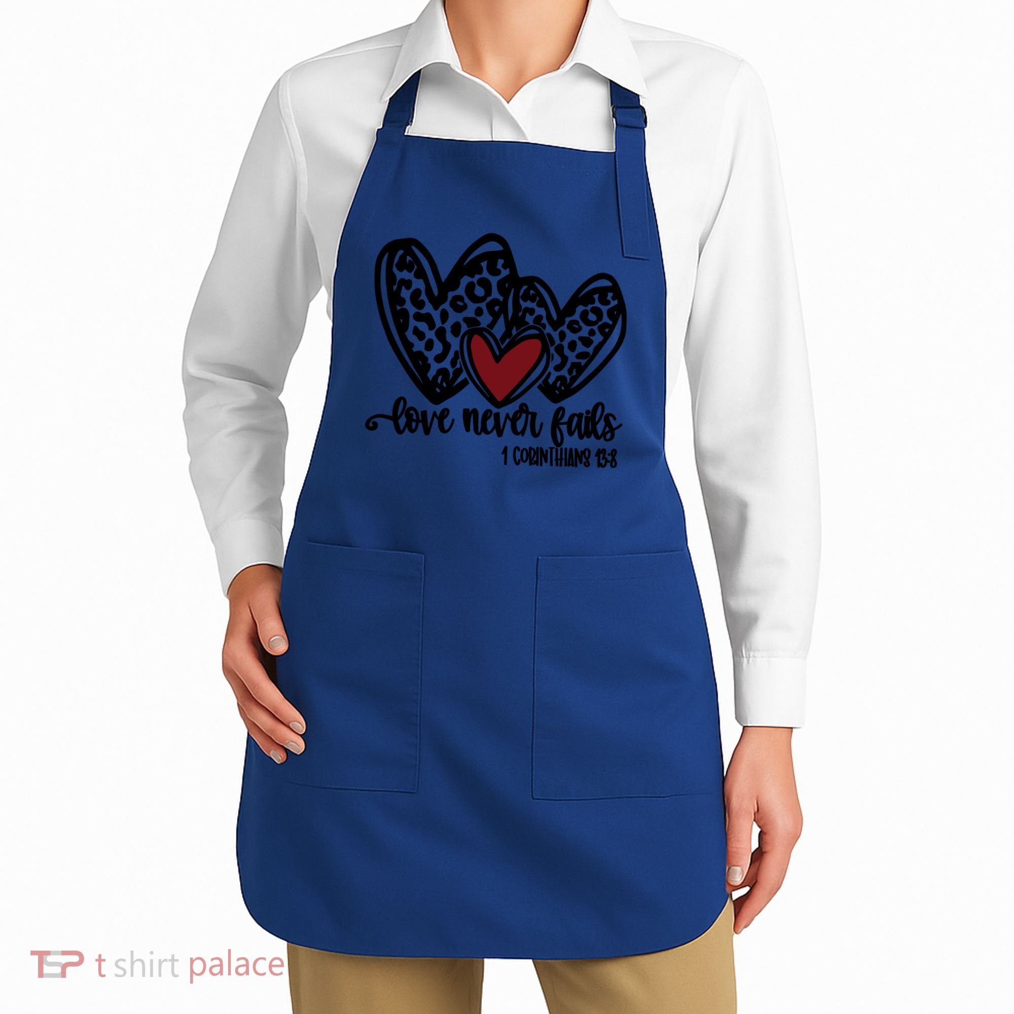 Love Never Fails Valentines Day Couples Tee Leopard Heart Gift Apron