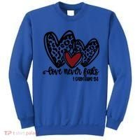 Love Never Fails Valentines Day Couples Tee Leopard Heart Gift Sweatshirt thumb 0