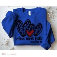 Love Never Fails Valentines Day Couples Tee Leopard Heart Gift Sweatshirt thumb 2