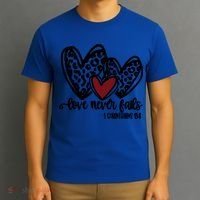 Love Never Fails Valentines Day Couples Tee Leopard Heart Gift T-Shirt thumb 3