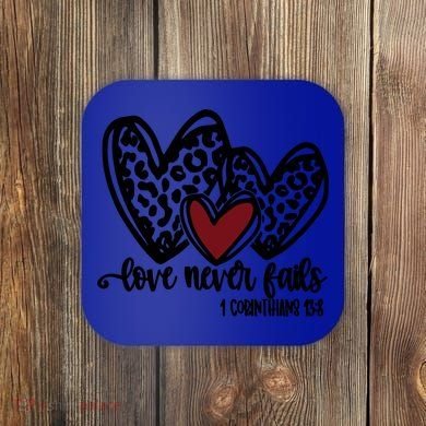 Love Never Fails Valentines Day Couples Tee Leopard Heart Gift Coaster