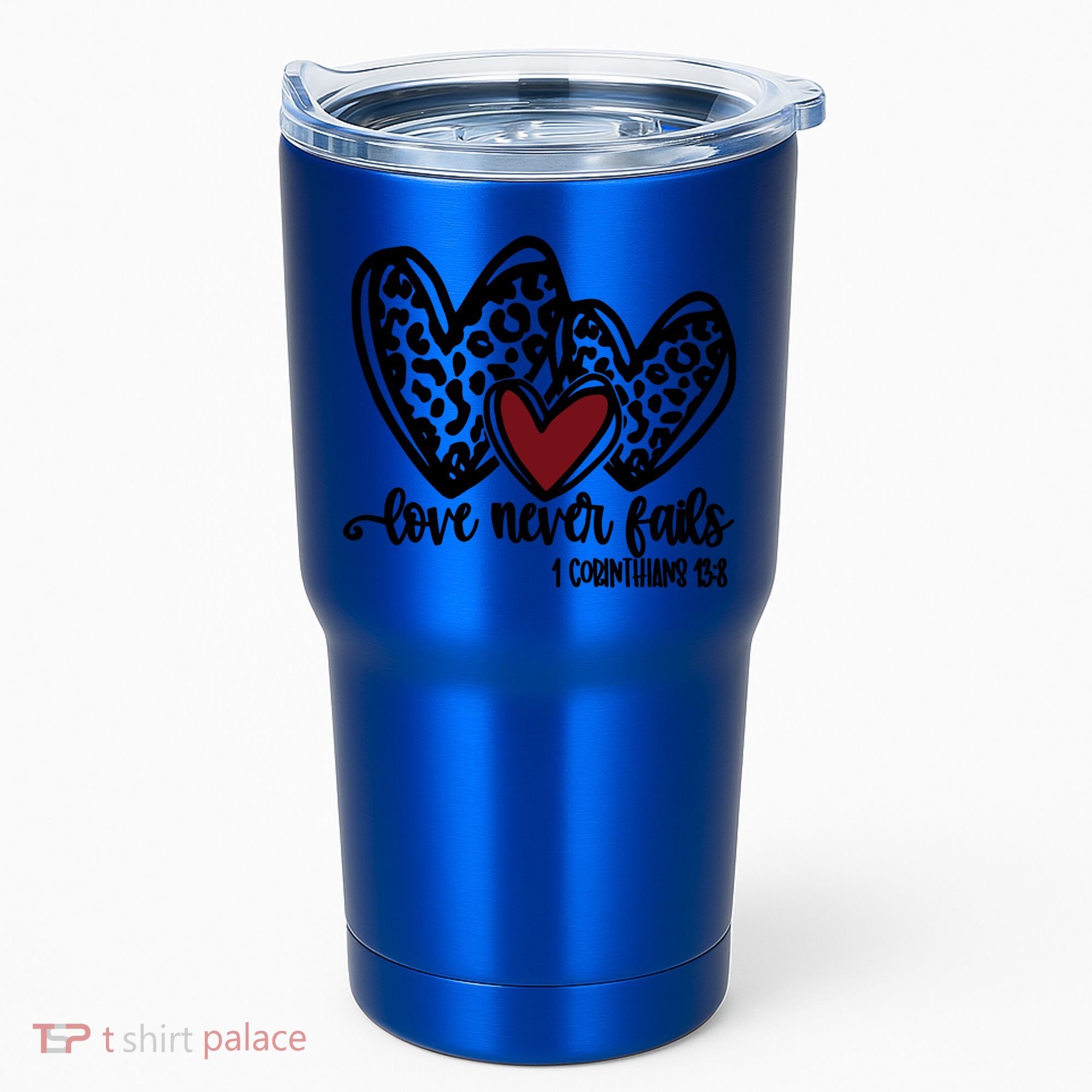 Love Never Fails Valentines Day Couples Tee Leopard Heart Gift Tumbler