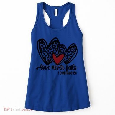 Love Never Fails Valentines Day Couples Tee Leopard Heart Gift Women's Tank Top