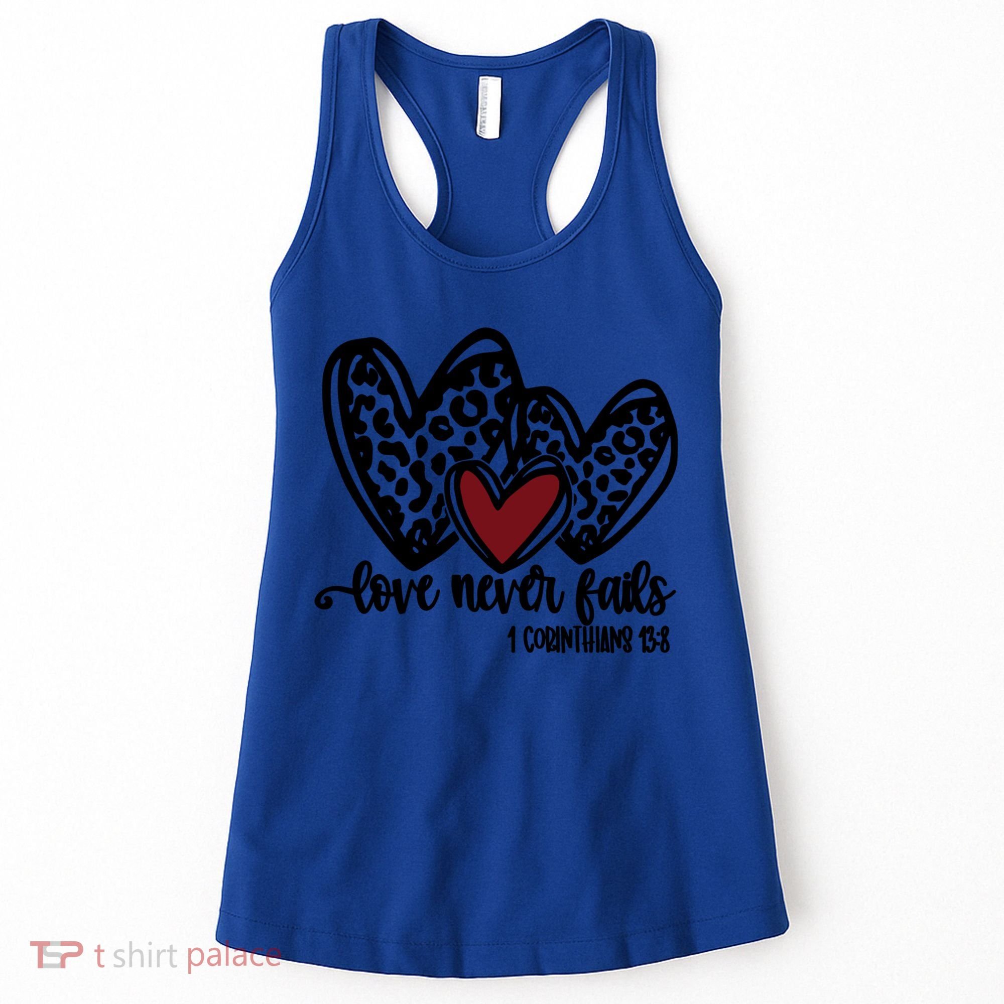 Love Never Fails Valentines Day Couples Tee Leopard Heart Gift Women's Tank Top