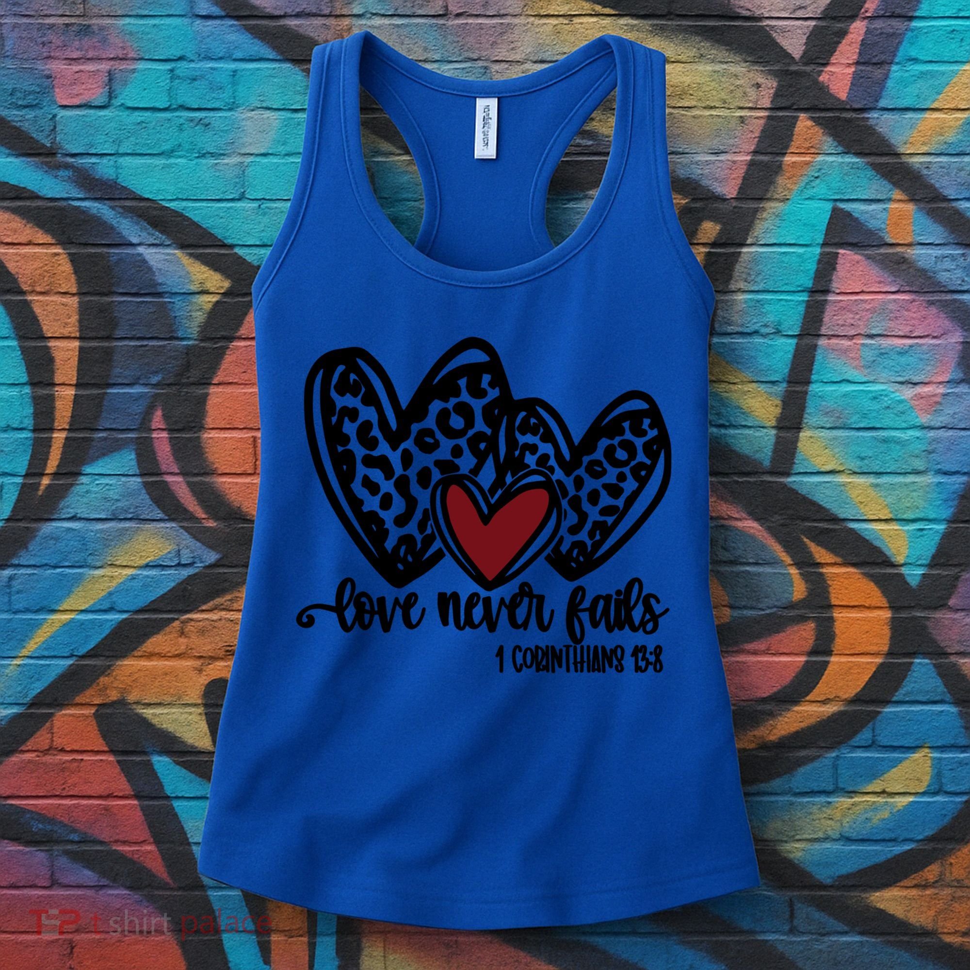 Love Never Fails Valentines Day Couples Tee Leopard Heart Gift Women's Tank Top