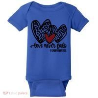 Love Never Fails Valentines Day Couples Tee Leopard Heart Gift Baby Bodysuit thumb 0