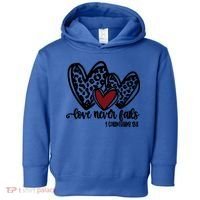 Love Never Fails Valentines Day Couples Tee Leopard Heart Gift Toddler Hoodie thumb 0