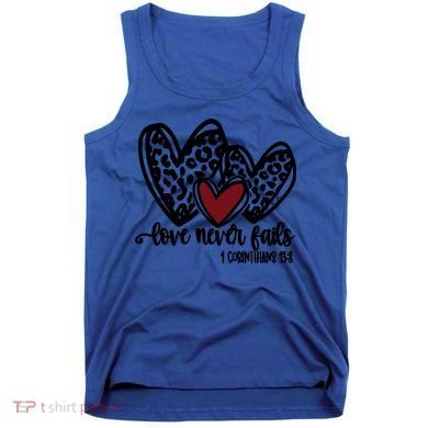 Love Never Fails Valentines Day Couples Tee Leopard Heart Gift Tank Top