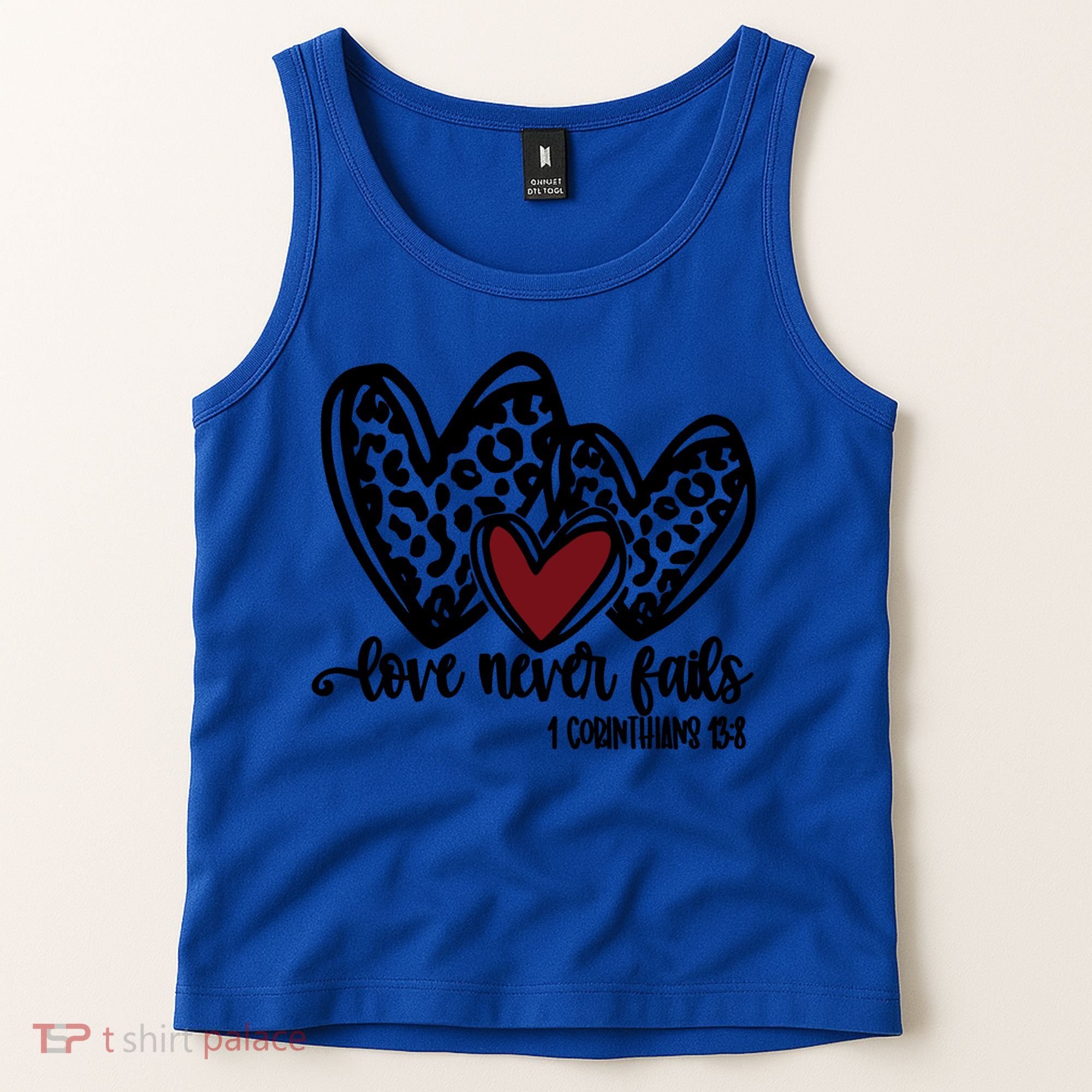 Love Never Fails Valentines Day Couples Tee Leopard Heart Gift Tank Top