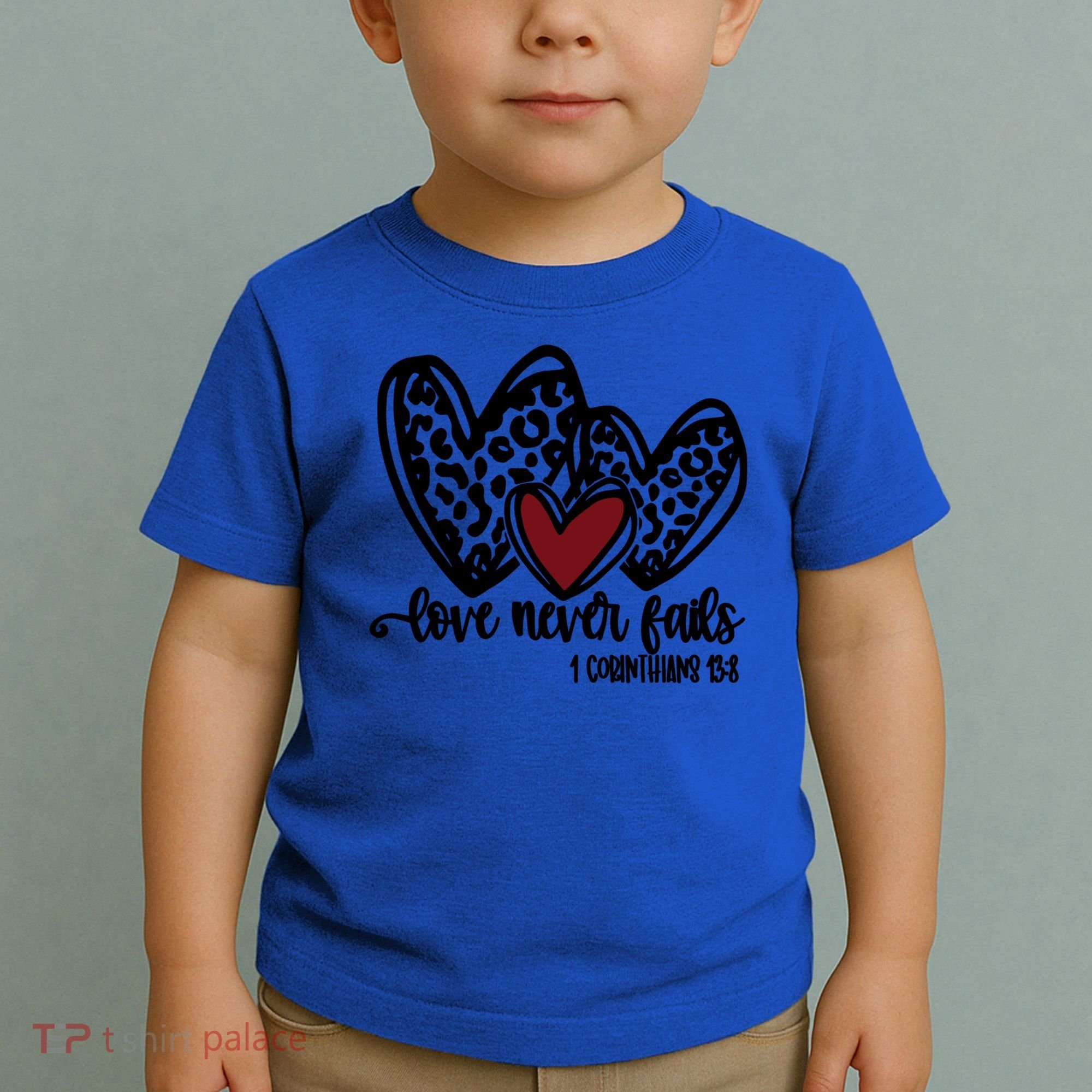 Love Never Fails Valentines Day Couples Tee Leopard Heart Gift Toddler T-Shirt