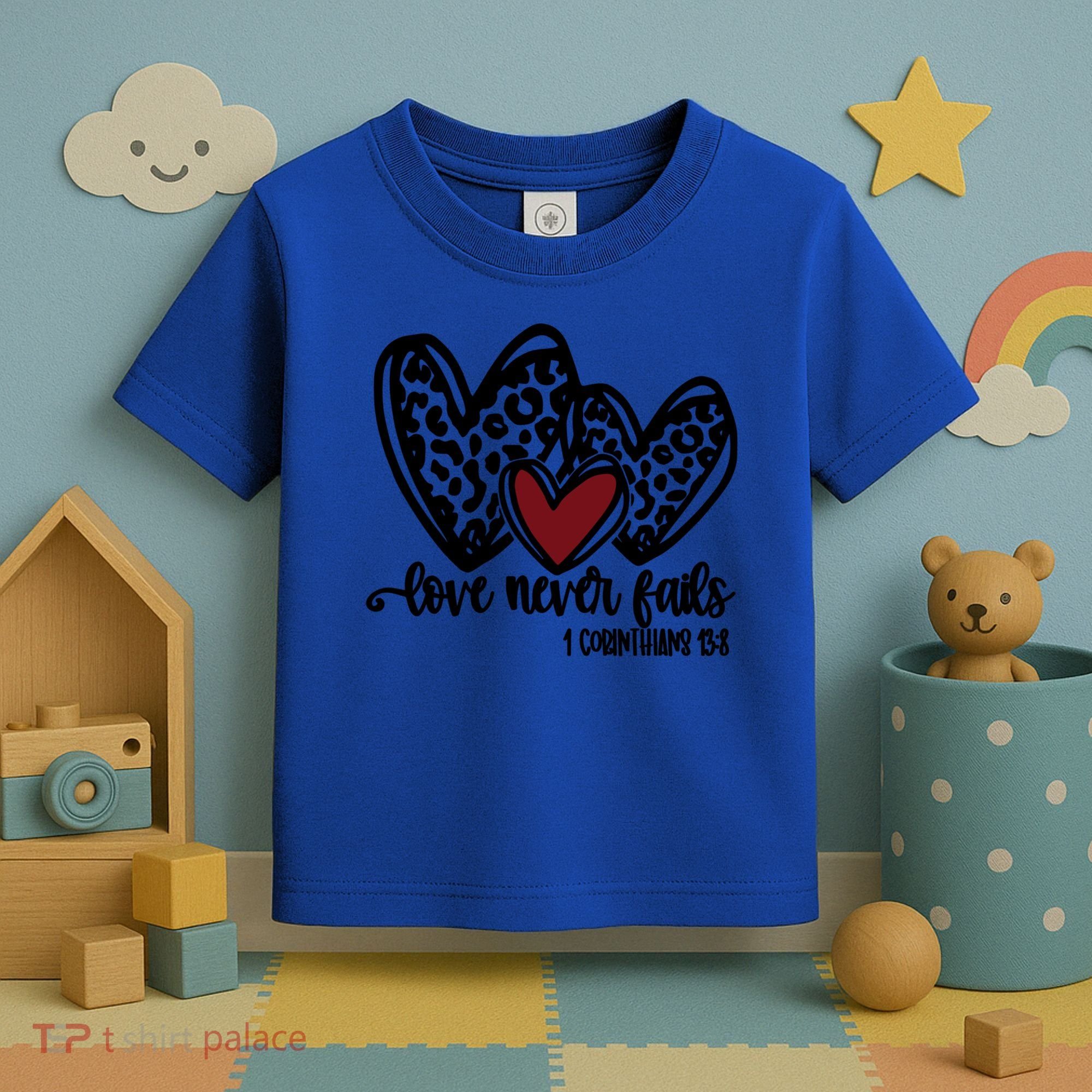 Love Never Fails Valentines Day Couples Tee Leopard Heart Gift Toddler T-Shirt