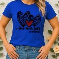 Love Never Fails Valentines Day Couples Tee Leopard Heart Gift Women's T-Shirt thumb 2