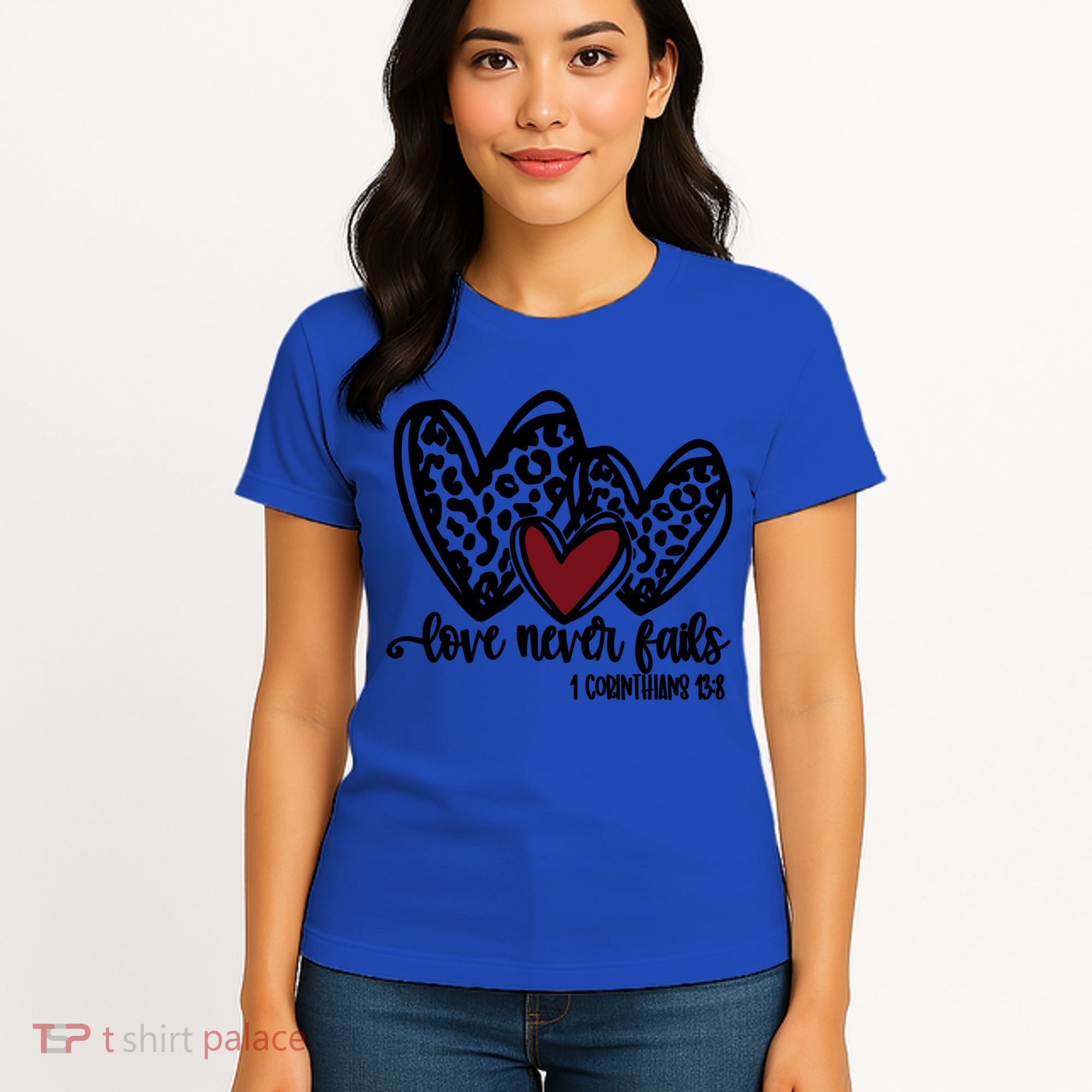 Love Never Fails Valentines Day Couples Tee Leopard Heart Gift Women's T-Shirt