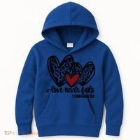 Love Never Fails Valentines Day Couples Tee Leopard Heart Gift Kids Hoodie thumb 0