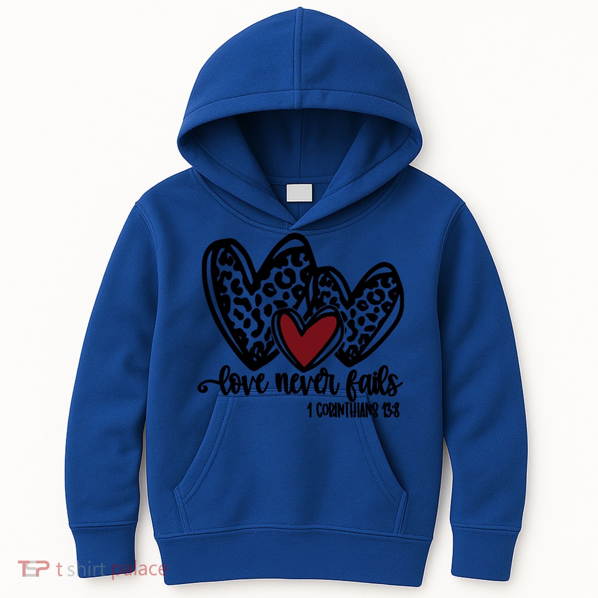 Love Never Fails Valentines Day Couples Tee Leopard Heart Gift Kids Hoodie